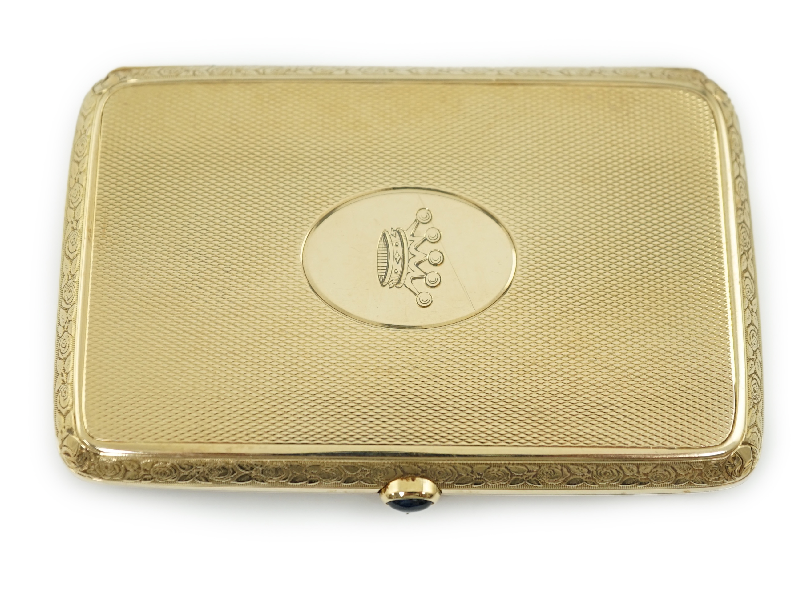 A 20th century engine turned 14k gold cigarette case